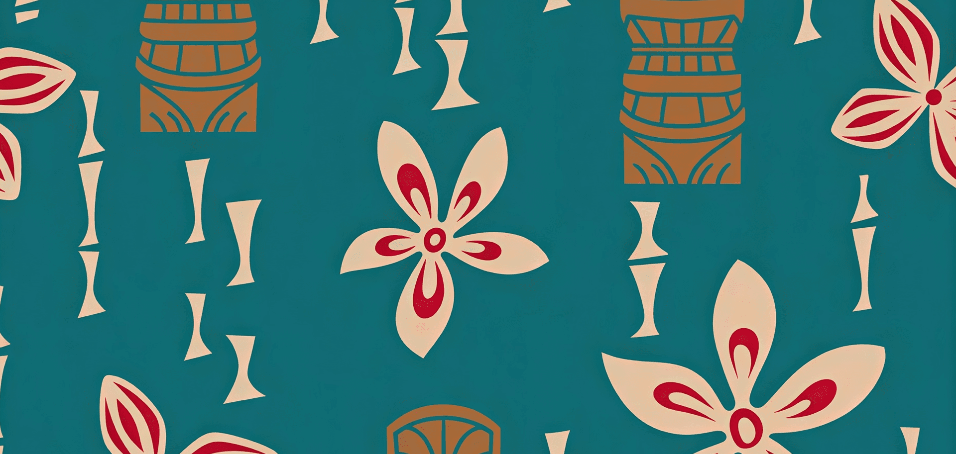 Abstract teal and red floral design