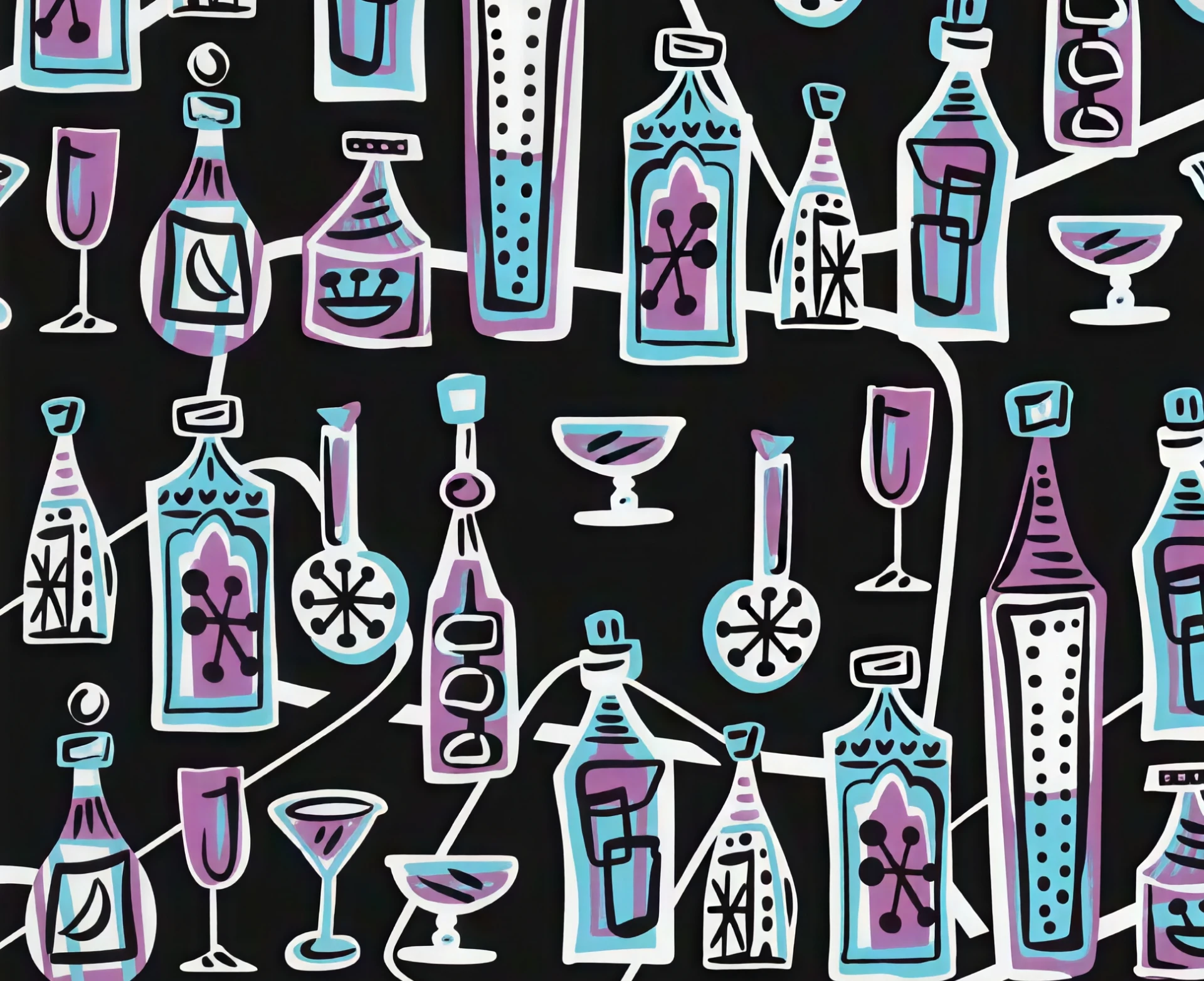 Colorful abstract bottles and glasses pattern
