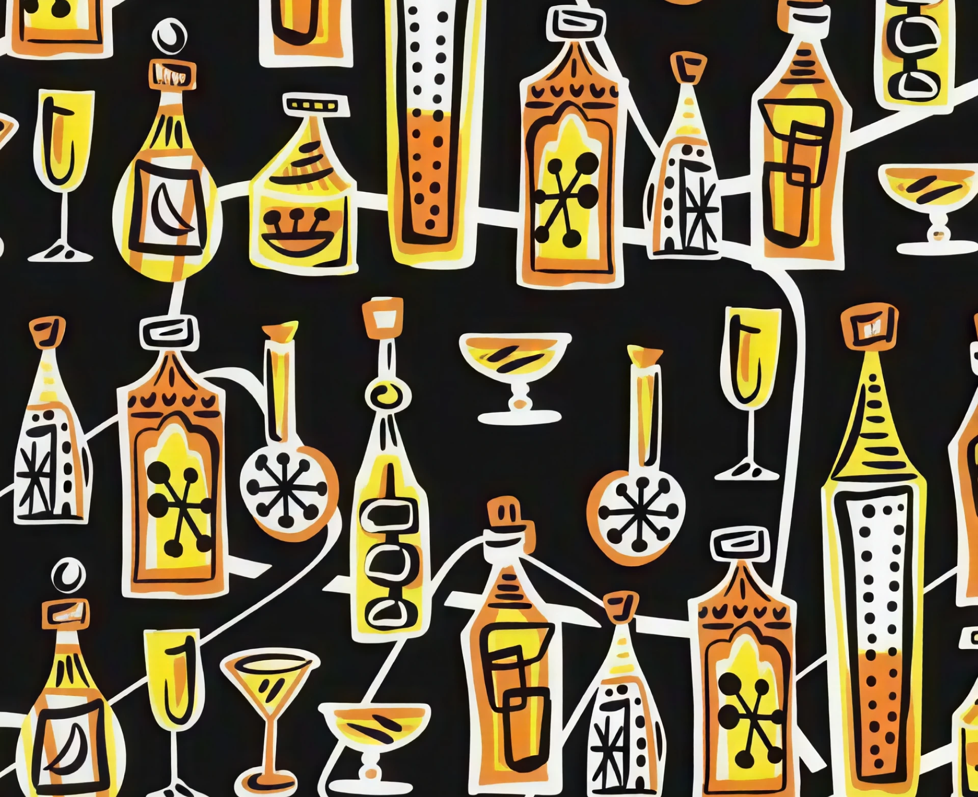Colorful abstract bottles and glasses pattern