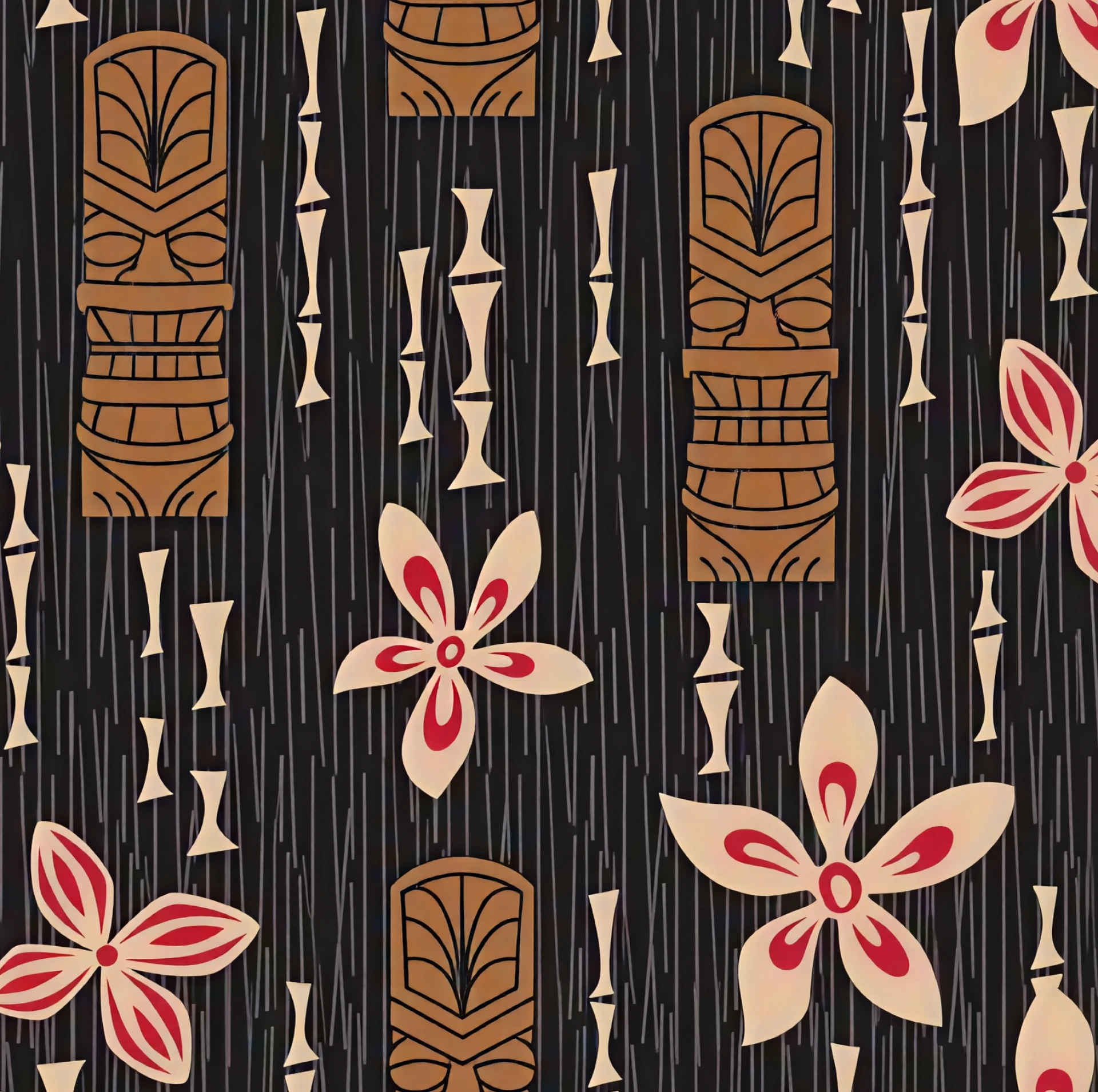 Tiki masks and flowers pattern