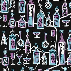Retro colorful cocktail bottles and glasses pattern