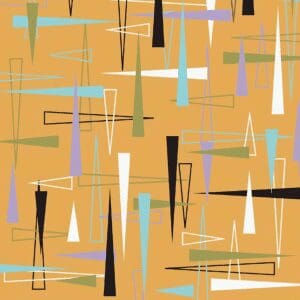 Teal and lavender spikes on mustard backdrop