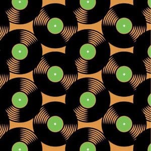Retro black vinyl records with green labels