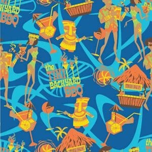 Tiki backyard BBQ pattern with hula dancers