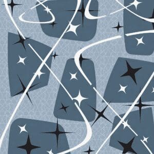 Retro mid-century blue atomic starburst pattern