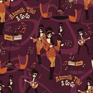 Retro 1960s go-go dancers and musicians pattern